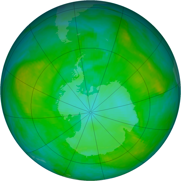 Antarctic ozone map for 11 January 1989